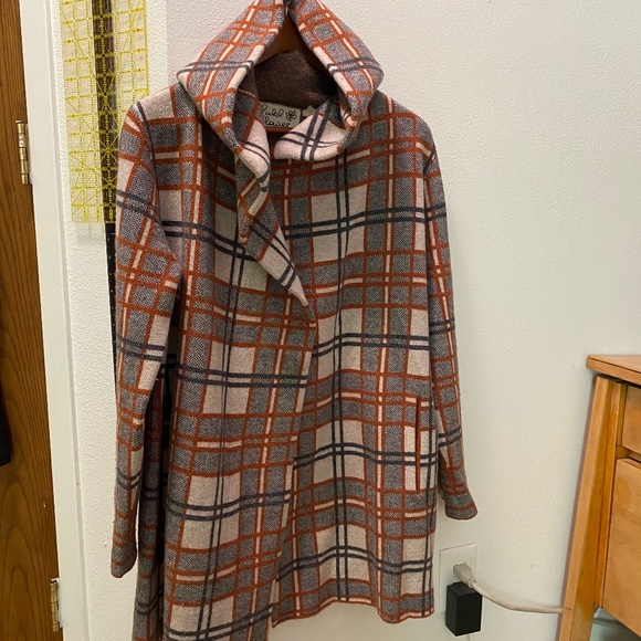 Anthropologie Field Flower Plaid Wool Hooded Sweater Coat Size Medium - Picture 1 of 4